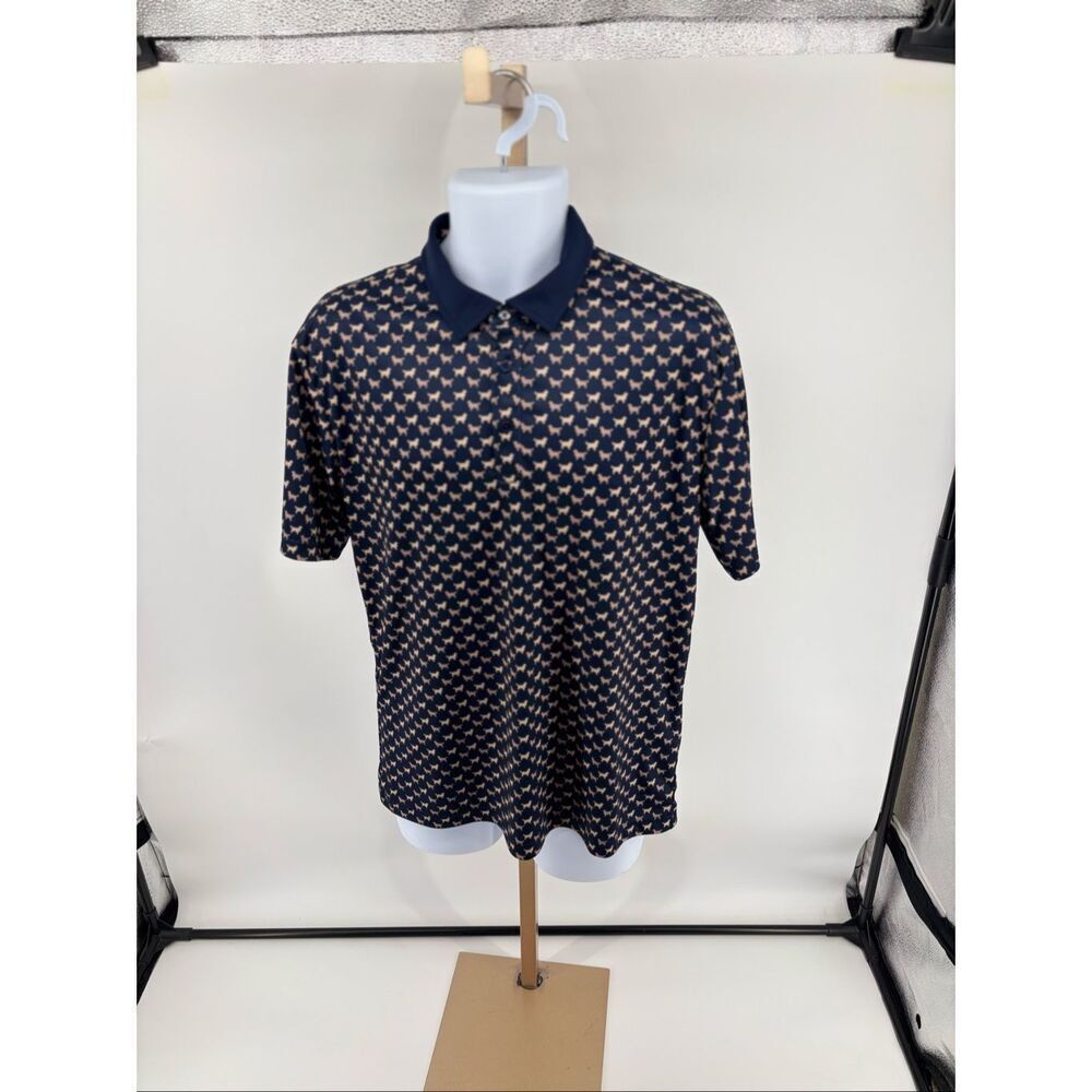 Swannies Golf Performance Polo Shirt Mens Size M Navy Dog Print Bobby Jones